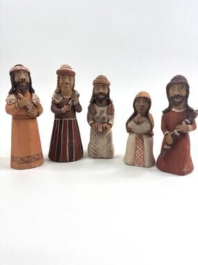 Peruvian Nativity Figurines Hand Painted Clay Pottery Folk Art Andean Christmas